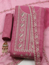 Embroidered Organza Unstitched Suit With Pant & Dupatta
