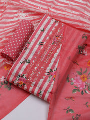 Patch Neck Cotton Blend Unstitched Suit With Dupatta