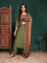 Floral Printed Cotton Blend Kurta With Pant & Dupatta