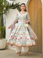 Embroidered Art Silk Kurta With Pant & Dupatta