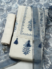 Printed Cotton Blend Unstitched Suit With Pant Dupatta
