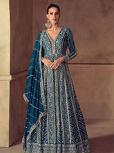 Embroidered Chinnon Silk A Line Dress With Dupatta