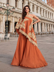 Embroidered Crepe A Line Dress With Dupatta