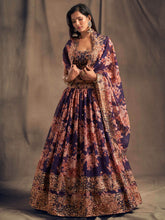 Floral Printed Zari Embroidered Unstitched Lehenga Set