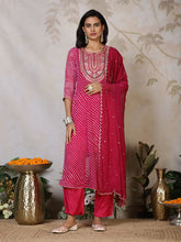 Embroidered Georgette Kurta With Pants & Dupatta