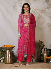 Embroidered Georgette Kurta With Pants & Dupatta