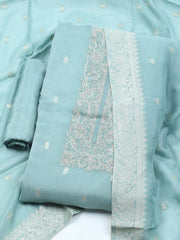 Embroidered Art Silk Unstitched Suit With Dupatta