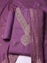 Embroidered Chanderi Lavender Unstitched Suit With Pant & Dupatta