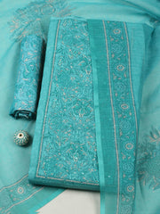 Embroidered Chanderi Unstitched Suit With Pant & Dupatta
