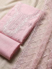 Neck Embroidered Chanderi Unstitched Suit With Dupatta