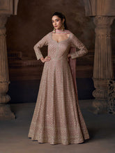 Embroidered Chinon A Line Dress With Dupatta