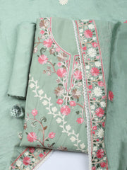 Embroidered Chanderi Unstitched Suit With Pant & Dupatta