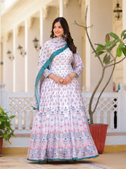 Digital Printed Anarkali Kurta With Churidar & Dupatta