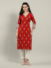 Printed Neck Embroidered Cotton Blend Kurta