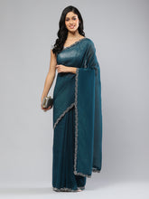 Swarovski Border Art-Chiffon Plain Saree