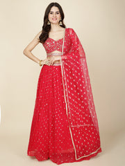 Resham Zari Embroidery Georgette Choli With Lehenga & Dupatta