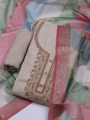 Neck Embroidered Tissue Unstitched Suit With Dupatta