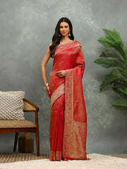 Stone Work Satin Embroidery Saree