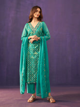 Neck Embroidery Organza Kurta With Pants & Dupatta