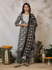 Printed Cotton Blend Kurta With Pants & Dupatta