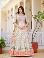 Digital Printed Anarkali Kurta With Churidar & Dupatta