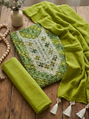 Printed Cotton Blend Unstitched Suit With Pant & Dupatta