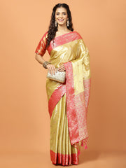 Plain Zari Border Banarasi Woven Saree
