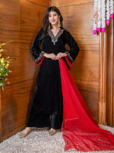 Embroidered Velvet Kurta With Pants & Dupatta