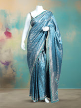 Floral Woven Design & Embellished Border Satin Saree