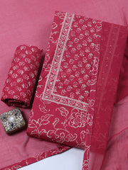 Embroidered Cotton Blend Unstitched Suit With Pant & Dupatta