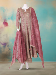 Embroidered Georgette Kurta With Pant & Dupatta