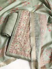 Embroidered Art Silk Unstitched Suit With Dupatta