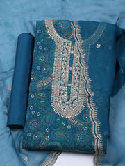 Neck Embroidered Cotton Blend Unstitched Suit With Dupatta