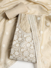 Neck Embroidered Chanderi Unstitched Suit With Dupatta