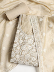 Neck Embroidered Chanderi Unstitched Suit With Dupatta