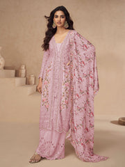 Embroidered Chinon Silk Kurta With Plazzo & Dupatta