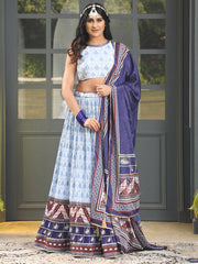 Digital Print Satin Unstitched Lehenga Choli With Dupatta