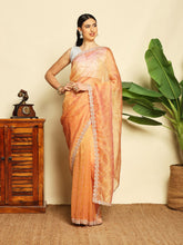 Cut Work & Stone Embellished Tissue Saree