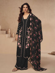 Embroidered Chinon Silk Kurta With Plazzo & Dupatta