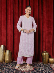 Floral Printed Cotton Blend Kurta With Pants