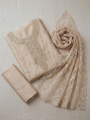 Neck Embroidered Chanderi Unstitched Suit With Dupatta