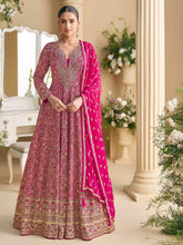 Embroidered Georgette A Line Dress With Dupatta