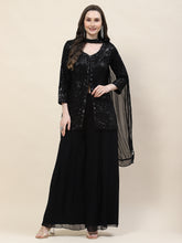 Sequin Embroidery Georgette Kurti With Palazzo & Dupatta