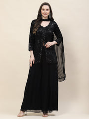 Sequin Embroidery Georgette Kurti With Palazzo & Dupatta