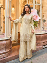 Embroidered Art Silk Suit With Plazzo & Dupatta