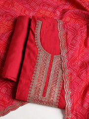 Embroidered Chanderi Unstitched Suit With Dupatta