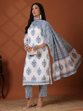 Printed Cotton Blend Kurta With Pant & Dupatta
