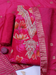 Embroidered Cotton Blend Unstitched Suit With Pant & Dupatta