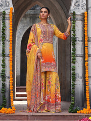 Digital Printed Crepe Kurti With Sharara & Dupatta