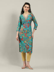 Printed Neck Embroidered Muslin Kurta